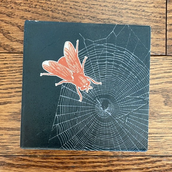 NWOB Set of 4 BASIS Ceramic Spooky Goth Decor Tiles Drink Coasters Cork Backing - Picture 4 of 7